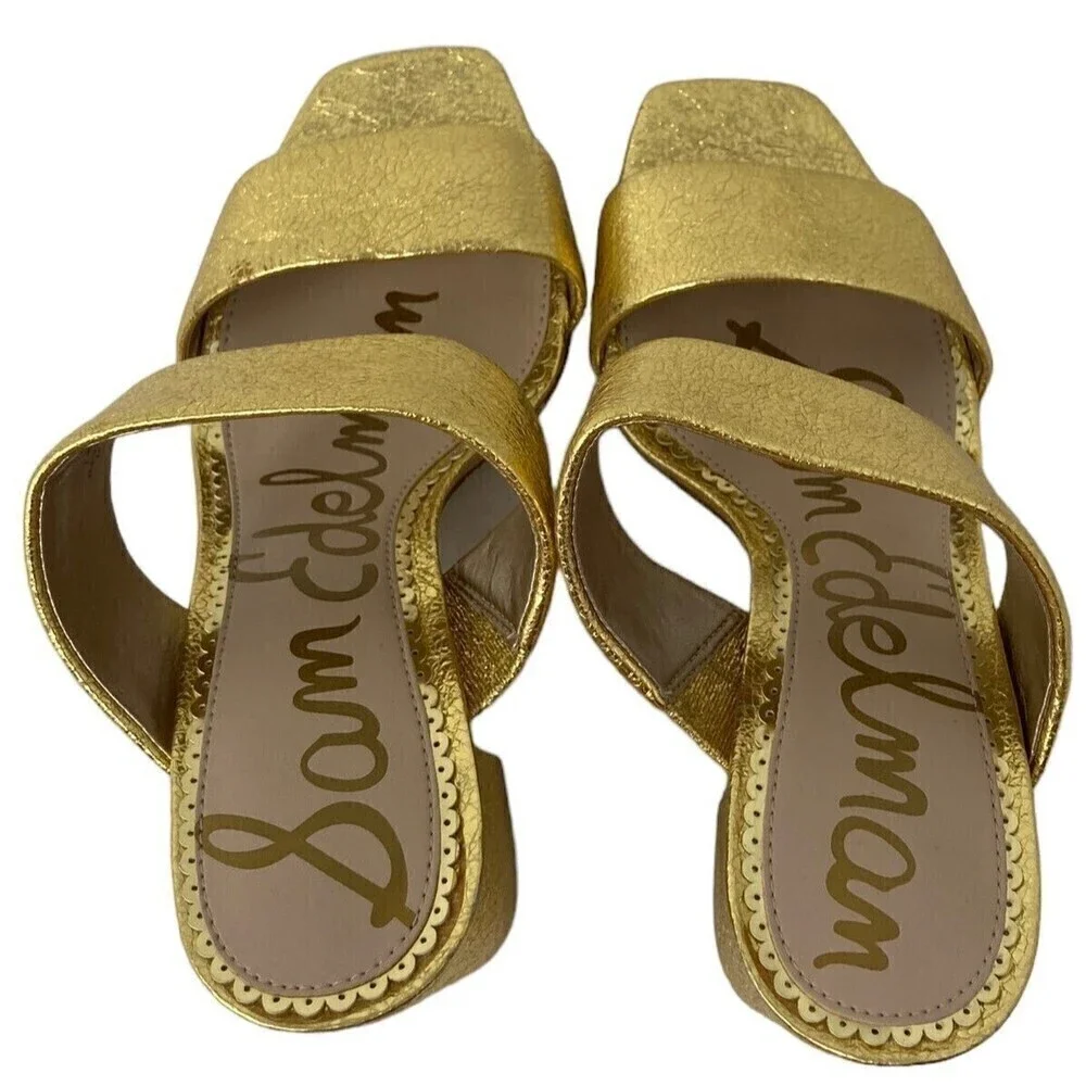NEW Sam Edelman Delaney Heels Women's Size 5.5 Gold Leather Sandals EU 35.5